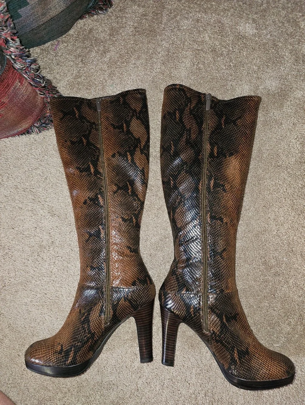 Never Worn. Impo Stretch Ontic Snakeskin Knee High Boots. **Read Description**